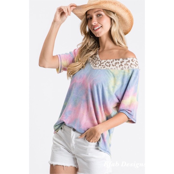 ❤️LAST 1! Indigo Blue Tie Dye Leopard Detail Top! - Picture 8 of 9